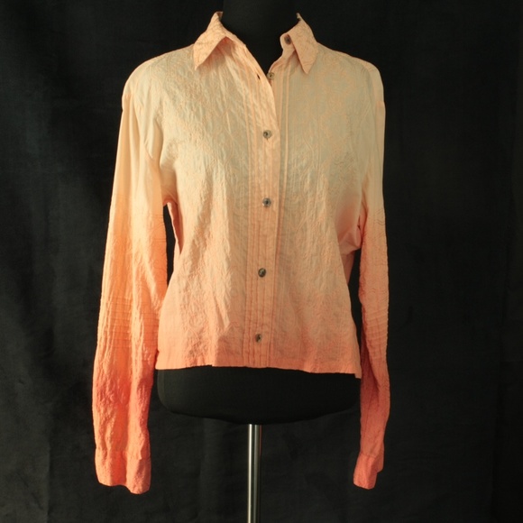 Ombre Pleated Embroidery Shirt sz M [R1] - Picture 2 of 7